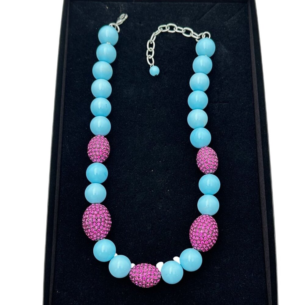 Joan Boyce Pink Crystal Faux Turquoise Statement Necklace in Box